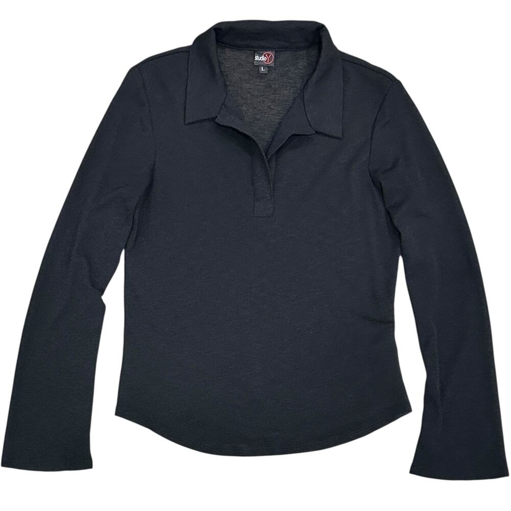 Y2K Studio Y Sheer Black Minimalist Polo Top